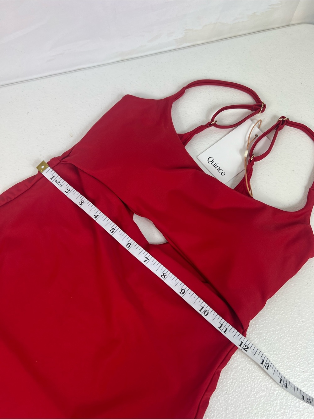 Quince Sz Medium Italian Cut Out One-Piece Swimsuit Cherry Minimalist Summer NWT - Picture 9 of 14